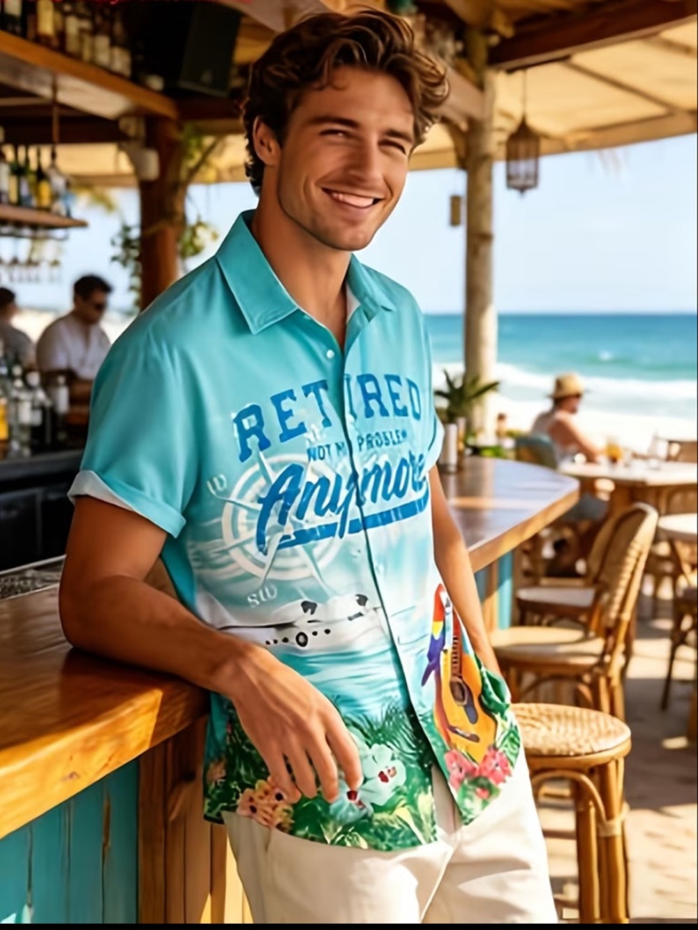 NEW Men's Hawaiian Shirt “Retired Not My Problem"Beach Button-Up Short Sleeve XL